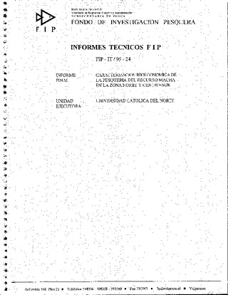 Informe Final : CARACTERIZACION BIOECONOMICA DE LA PESQUERIA DEL RECURSO MACHA EN LA ZONA NORTE Y CENTRO-SUR