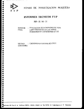 Informe Final : EVALUACION DE SALMONIDOS DE VIDA LIBRE EXISTENTES EN LAS AGUAS INTERIORES DE LAS REGIONES X Y XI