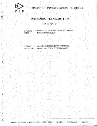 Informe Final : PROGRAMA DE MARCAJE DE ANCHOVETA. FASE I: MARCACION