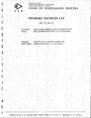 Informe Final : MONITOREO MENSUAL DE LAS CONDICIONES BIOCEANOGRAFICAS EN LA I Y II REGIONES