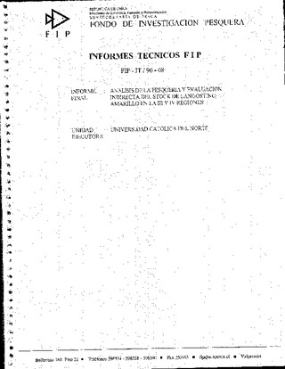 Informe Final : ANALISIS DE LA PESQUERIA Y EVALUACION INDIRECTA DEL STOCK DE LANGOSTINO AMARILLO EN LA III Y IV REGIONES