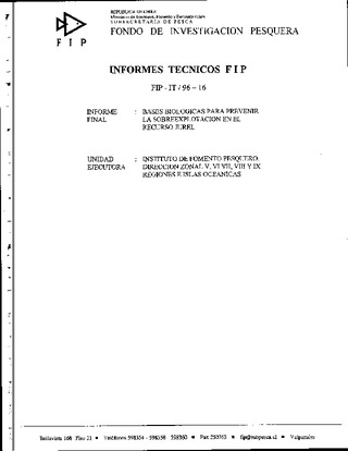 Informe Final : BASES BIOLOGICAS PARA PREVENIR LA SOBRE EXPLOTACION EN EL RECURSO JUREL