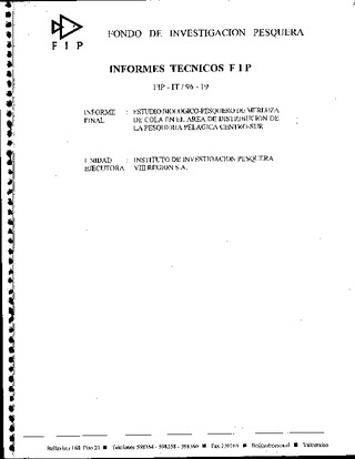 Informe Final : ESTUDIO BIOLOGICO-PESQUERO DE MERLUZA DE COLA EN EL AREA DE DISTRIBUCION DE LA PESQUERIA PELAGICA CENTRO-SUR