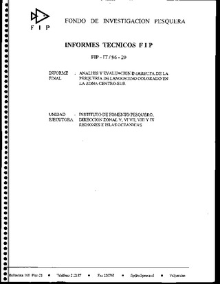 Informe Final : ANALISIS Y EVALUACION INDIRECTA DE LA PESQUERIA DEL LANGOSTINO COLORADO EN LA ZONA CENTRO-SUR