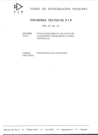 Infome final: Evaluación directa del stock de langostino colorado en la zona centro-sur