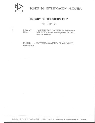 Informe Final : ANALISIS Y EVALUACION DE LA PESQUERIA DE REINETA (Brama australis) EN EL LITORAL DE LA V REGION