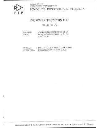 Informe Final : ANALISIS BIOECONOMICO DE LA PESQUERIA DE CENTOLLA EN LA XII REGION