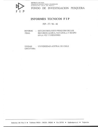 Informe Final : ESTUDIO BIOLOGICO PESQUERO DE LOS RECURSOS ALMEJA, NAVAJUELA Y HUEPO EN LA VIII Y X REGIONES