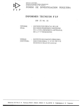 Informe Final : DISTRIBUCION ESPACIAL DE LOS RECURSOS PESQUEROS EXISTENTES EN LA ZONA DE RESERVA ARTESANAL DE LA V Y VIII REGIONES