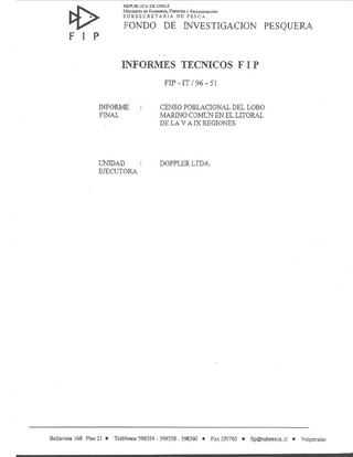 Informe Final : CENSO POBLACIONAL DEL LOBO MARINO COMUN EN EL LITORAL DE LA V A IX REGIONES