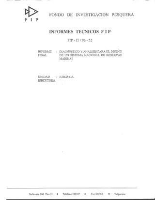 Informe Final : DIAGNOSTICO Y ANALISIS PARA EL DISEÑO DE UN SISTEMA NACIONAL DE RESERVAS MARINAS