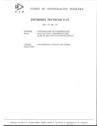 Informe Final : INVESTIGACION DE VARIABLES QUE INFLUYEN EN EL DESARROLLO DEL PIURE BLANCO EN CULTIVOS DE OSTION