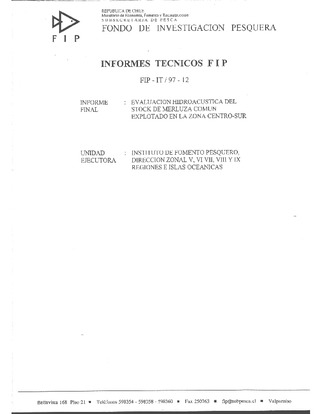 Informe Final : EVALUACION HIDROACUSTICA DEL STOCK DE MERLUZA COMUN EXPLOTADO EN LA ZONA CENTRO -SUR