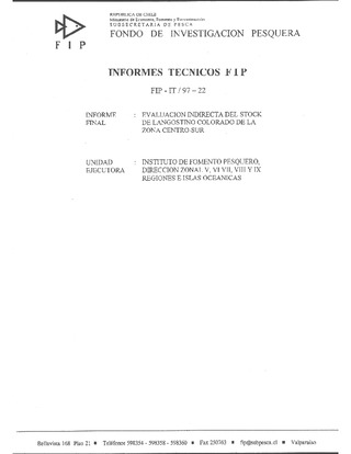 Informe Final : EVALUACION INDIRECTA DEL STOCK DE LANGOSTINO COLORADO DE LA ZONA CENTRO-SUR