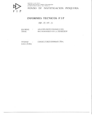 Informe Final : ANALISIS BIOECONOMICO DEL RECURSO ERIZO EN LA XII REGION