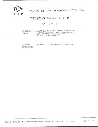 Informe Final : CATASTRO DE ENFERMEDADES DE PECES NATIVOS CIRCUNDANTES A CENTROS DE CULTIVOS DE SALMONIDOS