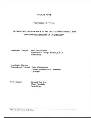 Informe Final : HERRAMIENTAS METODOLOGICAS PARA DEFINIR LOS USOS DE AREAS CON BANCOS NATURALES EN LA XI REGION