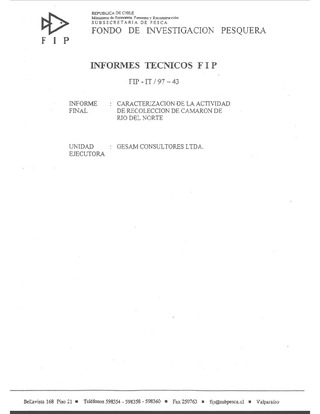 Informe Final : CARACTERIZACION DE LA ACTIVIDAD DE RECOLECCION DE CAMARON DE RIO DEL NORTE