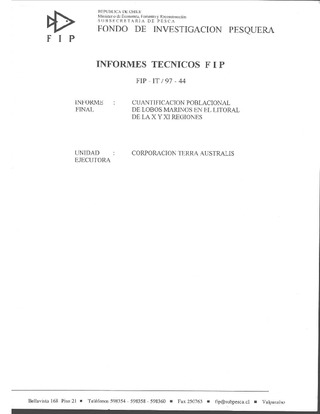 Informe Final : CUANTIFICACION POBLACIONAL DE LOBOS MARINOS EN EL LITORAL DE LA X Y XI REGIONES