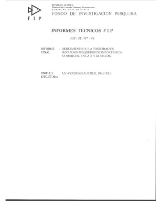 Informe Final : SEGUIMIENTO DE LA TOXICIDAD EN RECURSOS PESQUEROS DE IMPORTANCIA COMERCIAL EN LA X Y XI REGION
