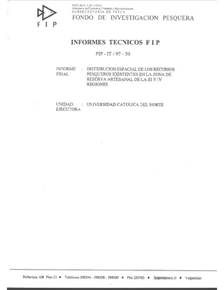 Informe Final : DISTRIBUCION ESPACIAL DE LOS RECURSOS PESQUEROS EXISTENTES EN LA ZONA DE RESERVA ARTESANAL DE LA III Y IV REGION