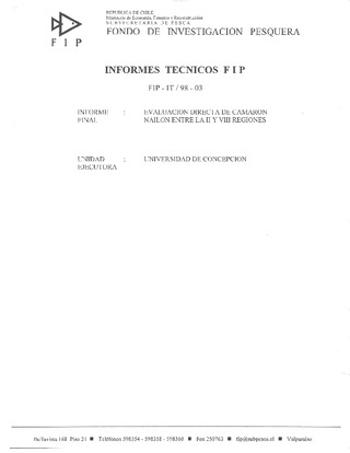 Informe Final : EVALUACION DIRECTA DE CAMARON NAILON ENTRE LA II Y VIII REGIONES