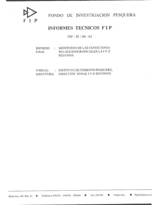 Informe Final : MONITOREO DE LAS CONDICIONES BIO-OCEANOGRÁFICAS EN LA I Y II REGIONES