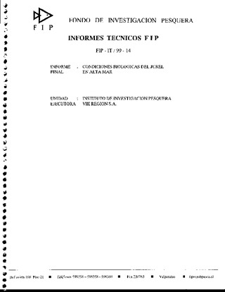 Informe Final : CONDICIONES BIOLOGICAS DEL JUREL EN ALTA MAR