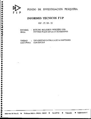 Informe Final : ESTUDIO BIOLOGICO PESQUERO DEL RECURSO PULPO EN LAS X Y XI REGIONES