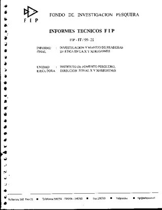 Informe Final : INVESTIGACION Y MANEJO DE PRADERAS DE LUGA EN LA X Y XI REGIONES