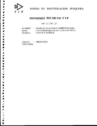 Informe Final : DISEÑO DE MONITOREO AMBIENTAL PARA LAS ACTIVIDADES DE ACUICULTURA EN LA ZONA SUR-AUSTRAL