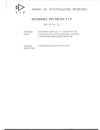Informe Final : DETERMINACION DE CAPACIDAD DE CARGA DEL LAGO AUQUILDA, YALDAD Y TRES MARIAS EN CHILOE INSULAR
