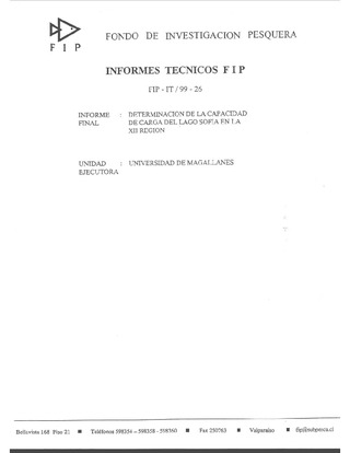 Informe Final : DETERMINACION DE LA CAPACIDAD DE CARGA DEL LAGO SOFIA EN LA XII REGION