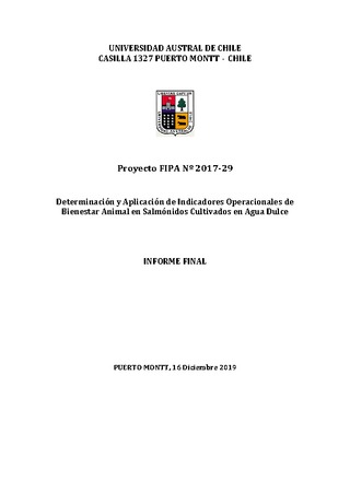 Informe Final : Determinación y aplicación de Indicadores operacionales de bienestar animal en salmónidos cultivados en agua dulce