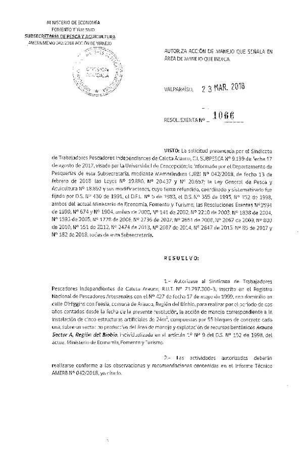 Res. Ex. N° 1066-2018 Acción de Manejo.