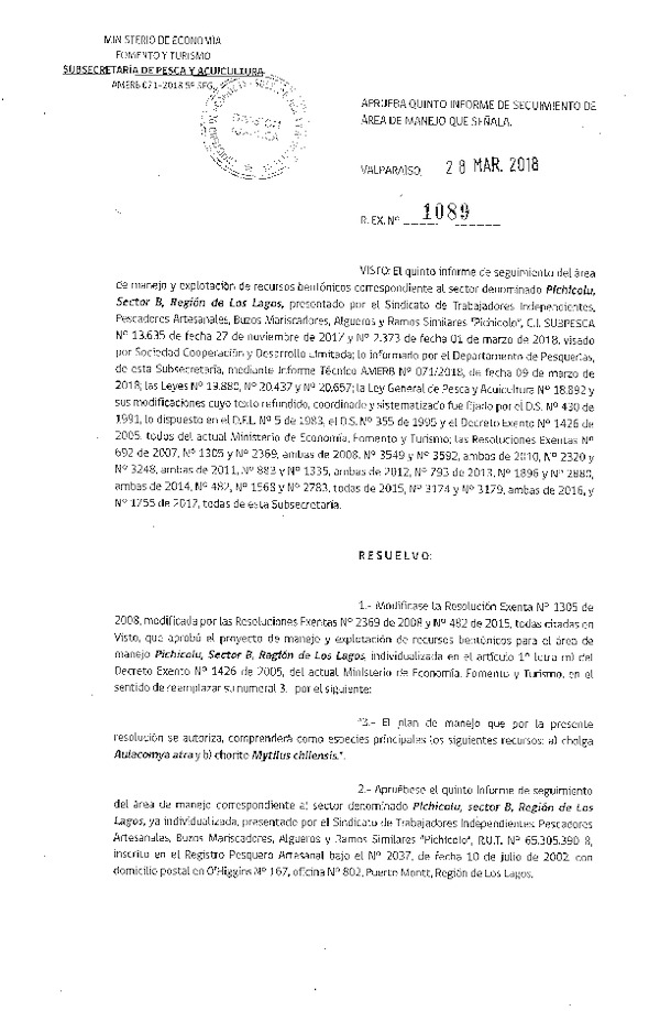 Res. Ex. N° 1089-2018 5° Seguimiento.