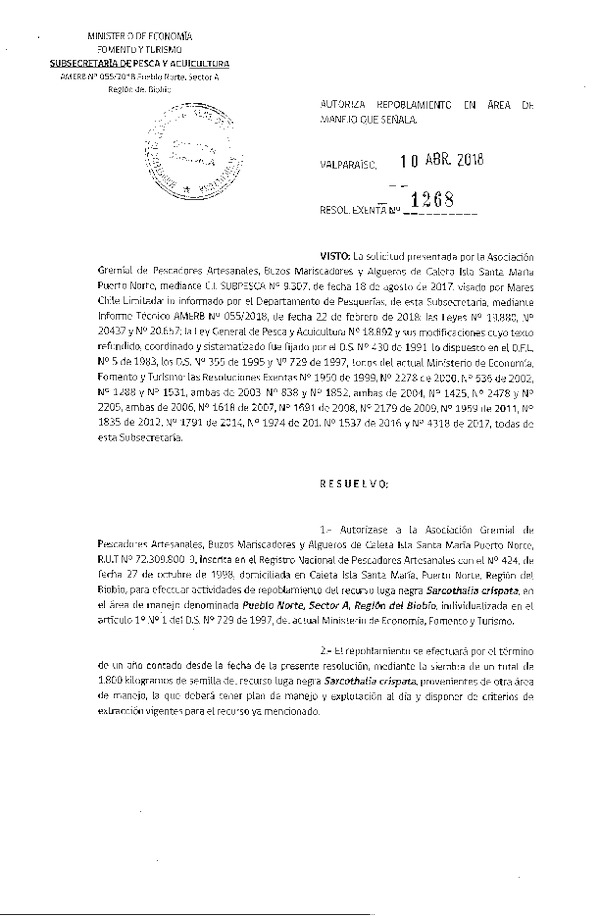 Res. Ex. N° 1268-2018 Repoblamiento.