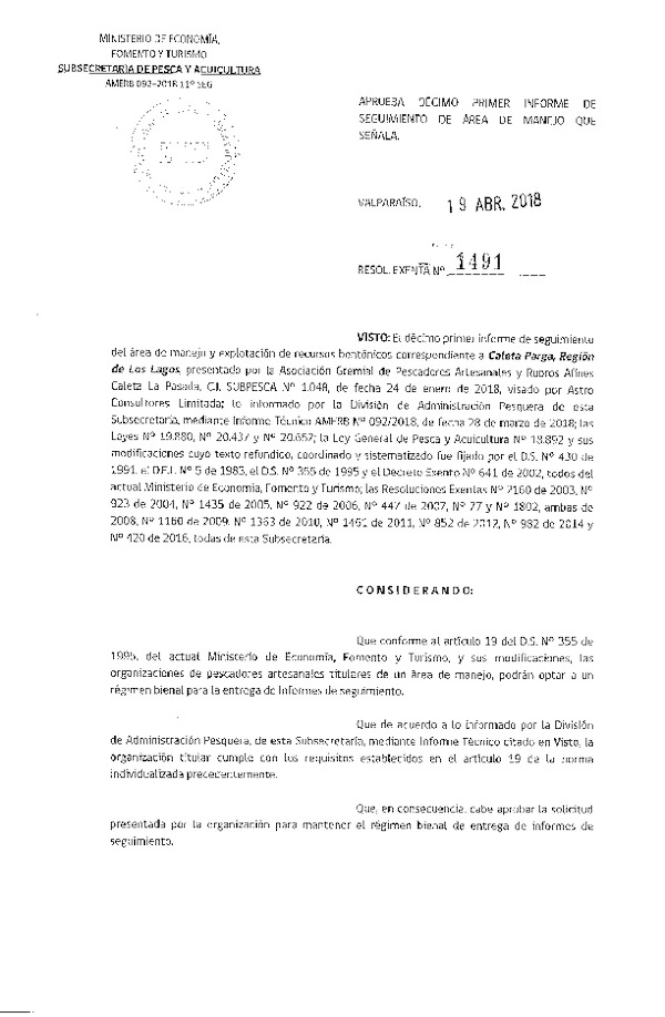 Res. Ex. Nº 1491-2018 11° Seguimiento.