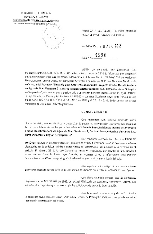 Res. Ex. N° 1520-2018 Línea de base ambiental Región de Valparaíso.