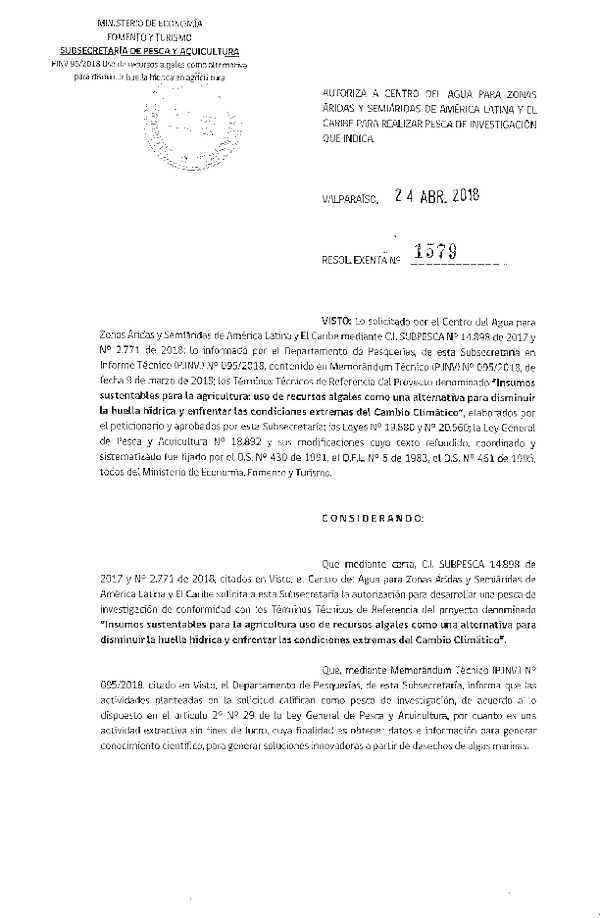 Res. Ex. N° 1579-2018 Insumos sustentables para la agricultura.