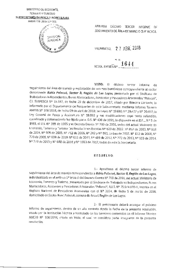 Res. Ex. N° 1644-2018 13° Seguimiento.