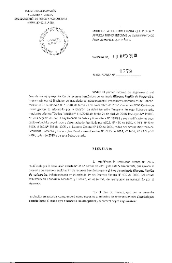 Res. Ex. N° 1779-2018 1° Seguimiento.