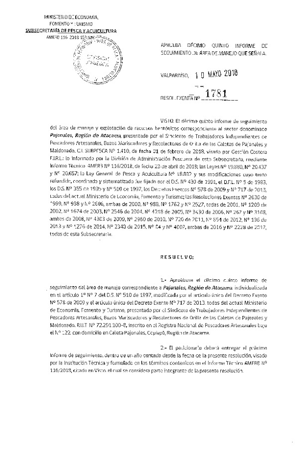 Res. Ex. N° 1781-2018 15° Seguimiento.