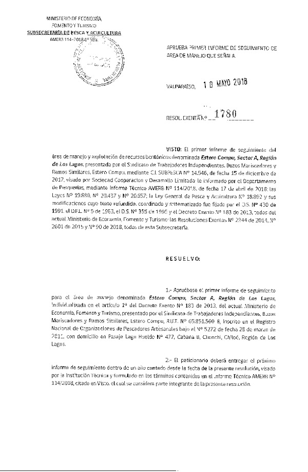 Res. Ex. N° 1780-2018 1° Seguimiento.