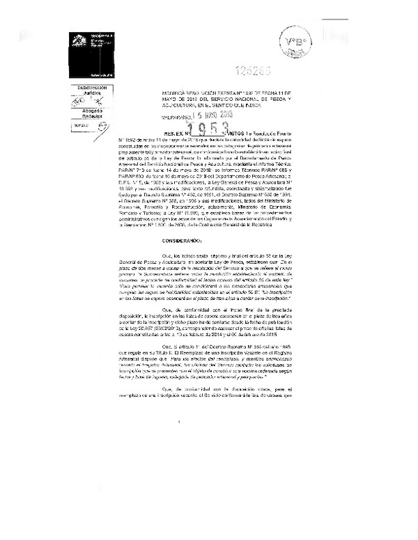 Res. Ex. N° 1953-2018 Modifica Res. Ex. N° 1892-2018 (Sernapesca) Caducidad de lista de espera constituidas en las inscripciones artesanales de conformidad con lo establecido en el inciso final del artículo 55 de la Ley General de Pesca y Acuicultura. (Publicado en Página Web 16-05-2018)