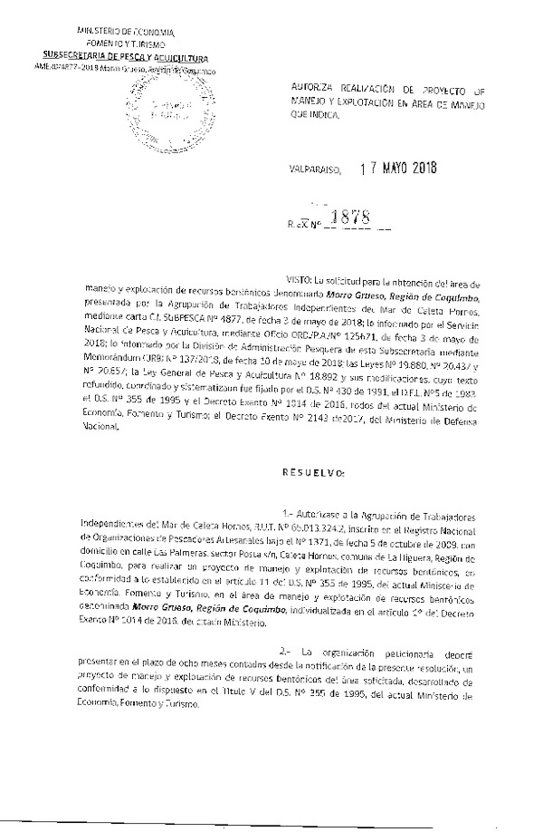 Res. Ex. N° 1878-2018 Proyecto de Manejo.