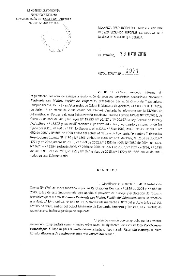 Res. Ex. N° 1971-2018 12° Seguimiento.
