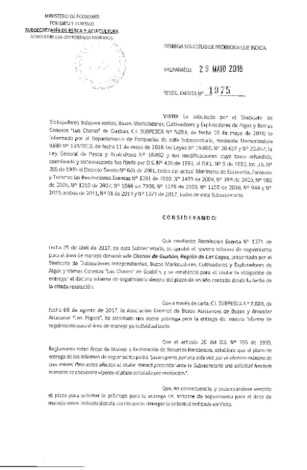 Res. Ex. N° 1975-2018 Deniega Solicitud de Prórroga.