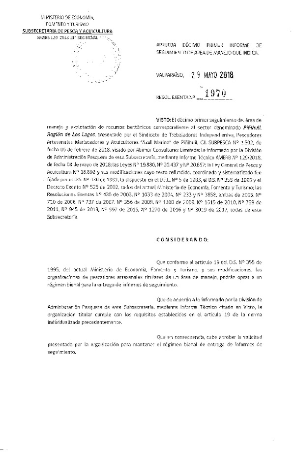 Res. Ex. N° 1970-2018 11° Seguimiento.