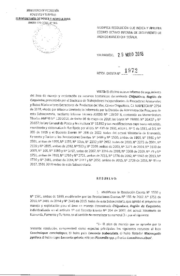 Res. Ex. N° 1972-2018 18° Seguimiento.